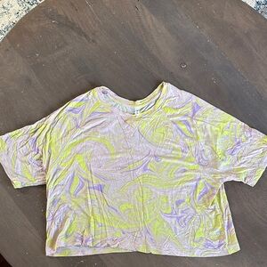 Fabletics Swirl Pattern Crop Top - Purple and Yellow